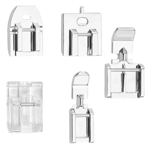5Pcs Presser Foot for Sewing Machine, Invisible Rolled Hem Foot Durable Stainless Steel & Plastic Zipper Feet Quilting Tool for Household Low Shank Sewing Machine Accessories Suitable for A Wide Range