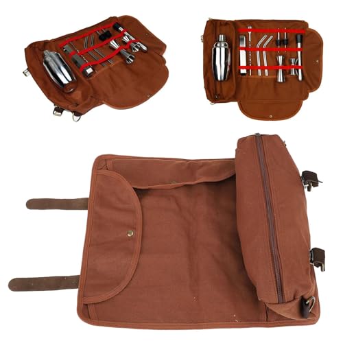 Portable Bartender Bag, Canvas Travel Bartender Bag Multiple Storage Compartments Travel Bartending Roll for Carrying Tools and Cocktail Shaker Set