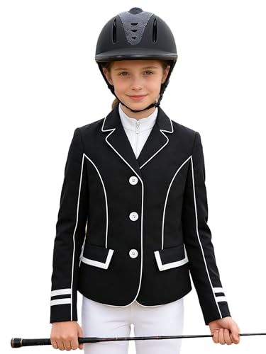 El Mejor Listado de Ropa de Rugby para Niña los más recomendados. 43 Aiihoo Chaqueta Equitación con Detalle Contraste Niñas Chaqueta con Botones Montar A Caballo Ropa Exterior Competidores Equitación Camisas Negro 7-8 Años
