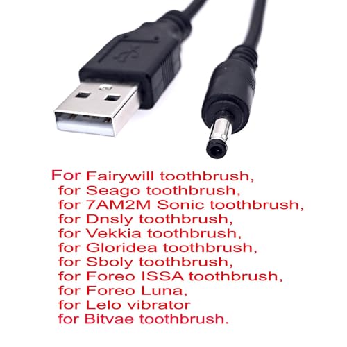 JZK 1M Elektrisches Zahnbürste Ladekabel für Fairywill FWP11 FW-508 FW-507 FW-917 SG-508 D1 D3 D7 D8 E6 E10 P11 TB-508, Ersatz Ladegerät Kabel Ladeleitung USB-auf-DC 5V hohlstecker Netzkabel
