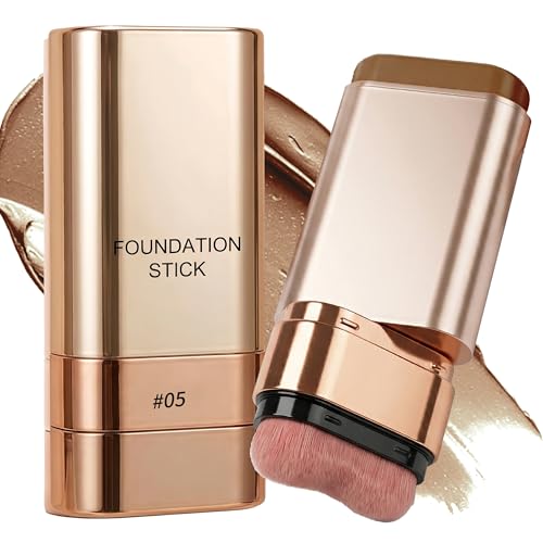 Foundation Stick, 2 in 1 Dual Ended Concealer 24Hr Long-Lasting Foundation Contour Stick, Waterproof Creamy Complexion Sticks with Brush, Full Coverage Non-Cakey Finish Face Makeup, 05 Rich Chocolate