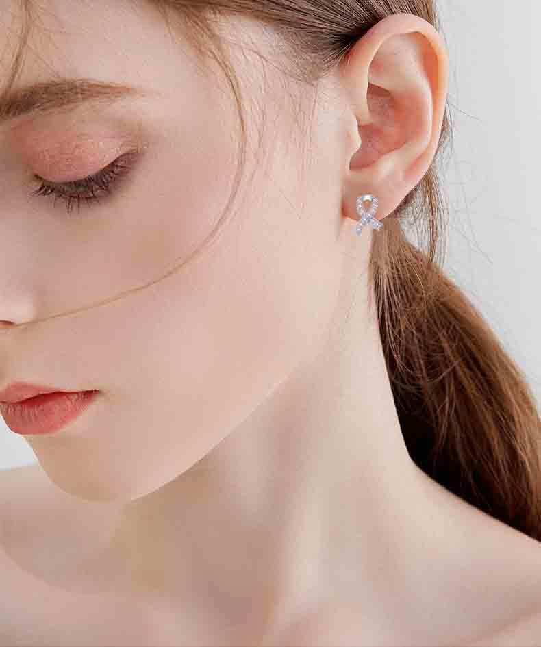 Breast Cancer Awareness Earrings Necklace 925 Sterling Silver Pink Ribbon Stud Jewelry Survivor Gifts for Women - Image 2