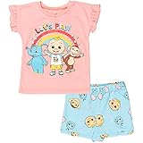 CoComelon JJ Toddler Girls Graphic T-Shirt French Terry Shorts Outfit Set Pink / Blue 2T