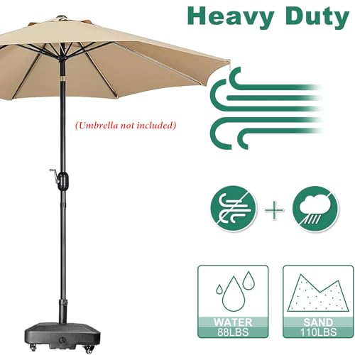 قاعدة مظلة مع عجلات، حامل مظلة السوق للاستخدام الخارجي والفناء والحديقة بجانب المسبح، سعة 35 كجم، 48 × 48 × 39 سم، اسود