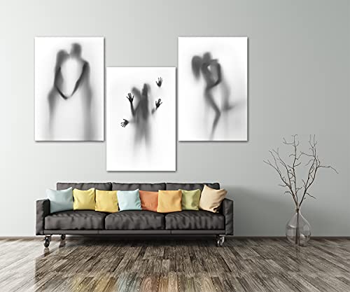 Nordic Bathroom Canvas Wall Art Decor Black And White Shower Hazy Silhouette Photos Prints On Canvas Modern Abstract Picture Artwork Painting For Home Bedroom Decoration Ready To Hang-24''Wx36''Hx3Pcs #TOP1