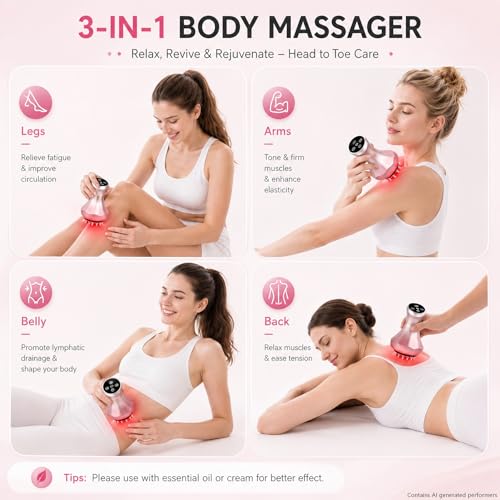 Image of 4-in-1 Lymphatic Drainage Massager - Anti-Cellulite Message Tool with Heating /Vibration /Light Therapy, Full Body Pain Relief & Skin Tightening,Cordless Handheld for Sciatica