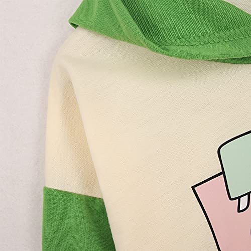 Girls Cute Dinosaur Hoodie Pullover Sweatshirt Long Sleeve Splice Cartoon Hooded Winter Kids Casual Tops (Green, 8-9 Years) #TOP3