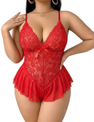 Nuisette rouge en dentelle pour pimenter vos soirées en amoureux en taille XXL