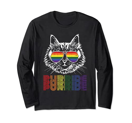 Purride Gay Pride Cute Cat Kitten Pet Lover LGBT-Q Ally Long Sleeve T-Shirt, Black