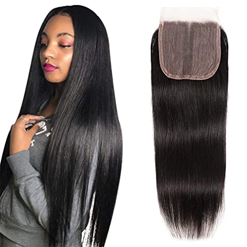 Cheveux Humains Vierges Brésiliens Fermeture Frontale 4x4 Dentelle Transparente 150% Densité 30cm