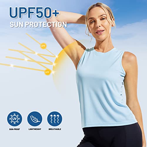 Mier Women's Sleeveless Running Shirts Uv Sun Protection Fitness Yoga Tank Tops Lightweight Fishing Muscle Tees Light Blue S #TOP2