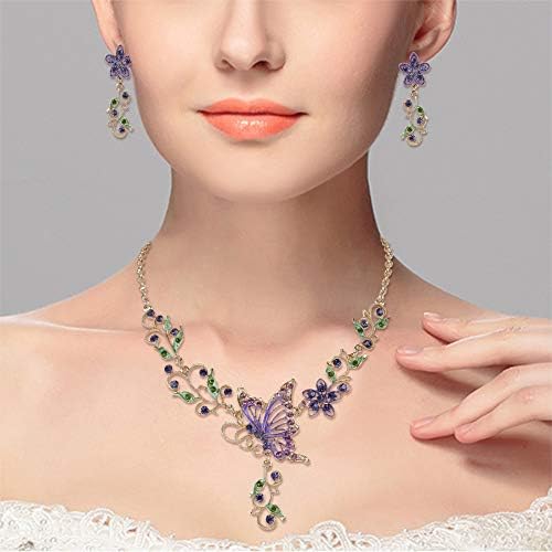 EleQueen Women's Austrian Crystal Butterfly Flower Leaf Necklace Earrings Set - Image 5