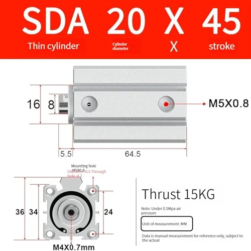 Vérin pneumatique compact SDA20 alésage 20 mm évite les fuites de pression