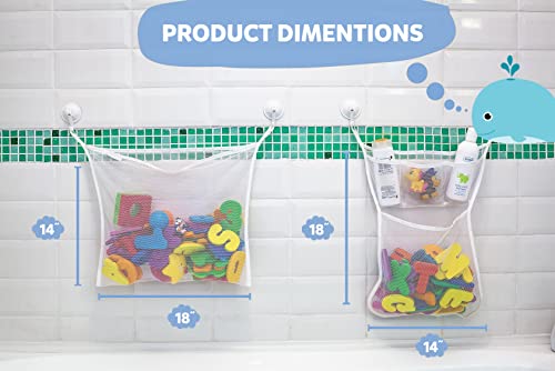 2 X Mesh Bath Toy Organizer + 6 Ultra Strong Hooks – The Perfect Bathtub Toy Holder & Bathroom Or Shower Caddy – These Multi-Use Net Bags Make Baby Bath Toy Storage Easy – For Kids & Toddlers #TOP1