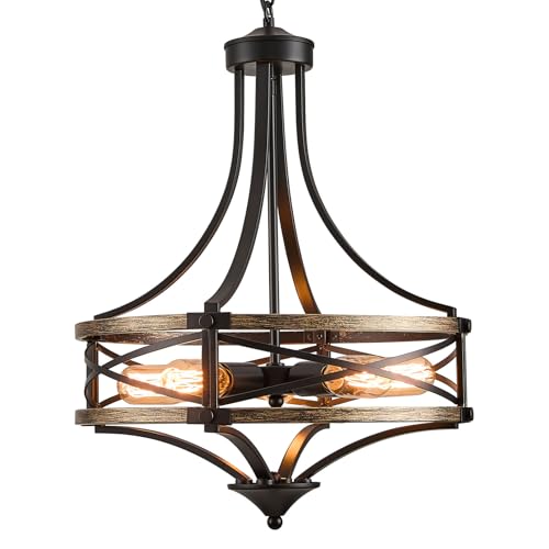 TELAFLY Farmhouse Dining Room Chandelier,5-Light Industrial Rustic Black Metal Farmhouse