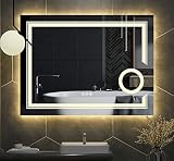 LUVODI Espejo de Baño Pared con Iluminación LED Espejo de Baño Moderno con Interruptor Táctil y 3X Aumento Función Anti-Niebla Adecuado para Baño Tocador Dormitorio 60x80cm