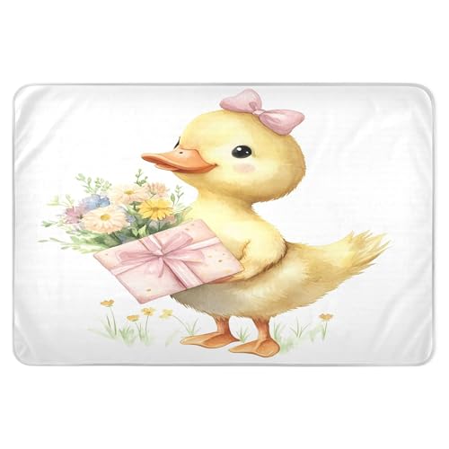 Takiito Yellow Duck Holding Flowers Bed Pad Reusable Bed Underpad Washable Waterproof Leak-Proof Quick Dry Incontinence Pee Pad for Toddlers Kids Adults Pets 34x52 in
