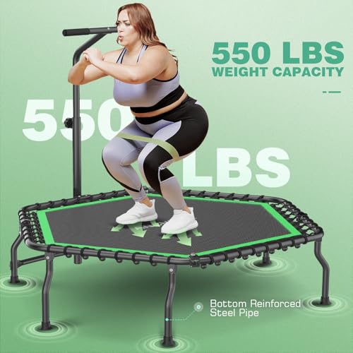 ANCHEER 50" Rebounder Trampoline for Adults - Foldable Mini Trampoline with Bar - Indoor/Garden Workout - Max Load 550lbs - Green