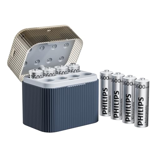 PHILIPS Rechargeable Lithium AA Batteries 8 Pack with Fast Charger