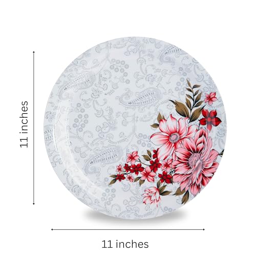 Image of Melamine Dinner Plates | Round Full Plate | Microwave Safe | Break Resistant | Plates for Breakfast, Lunch, Dinner | Plates for Home, Office, Restaurant | Set of 6 | 11 Inch's (Red)