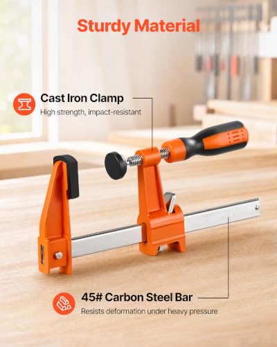 Image of VEVOR Bar Clamps for Woodworking, 8-Pack, 6 inch and 12 inch F Clamps, 600 lbs Load Limit, with Plastic Pad and Self-Locking Design, Malleable Iron and Carbon Steel, for Wood Working and Metal Working