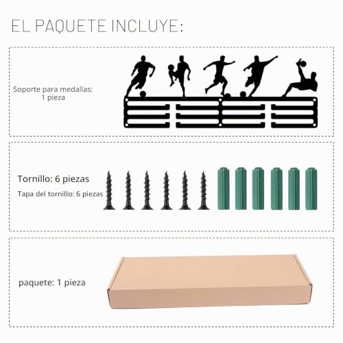 Miniatura 5 de Creatcabin - Soporte Para Medallas De Fútbol, Soporte Para Exhibición De Medallas De Jugador De Fútbol Deportivo, Soporte Para Colgar En La Pared, Soporte Para Medallas De Madera Negra Para Juegos, Co