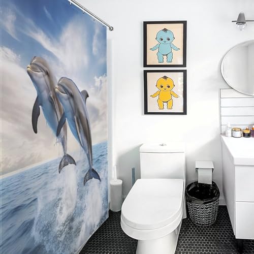 Rideau de douche dauphin en polyester imperméable 168x183cm pour salle de bain