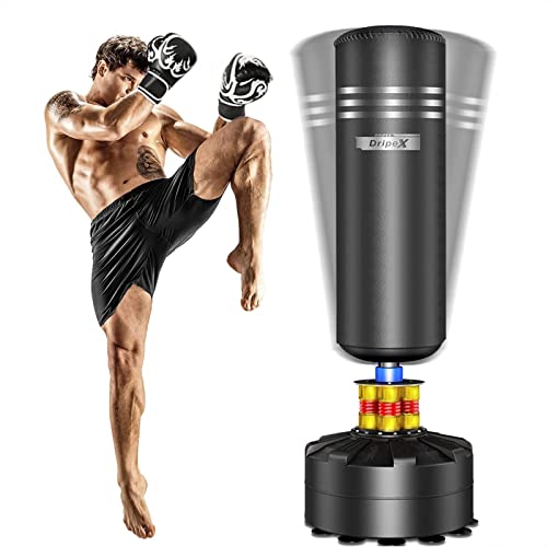 Dripex Saco de Boxeo de Pie para Adultos, 178cm Saco de Arena para Adultos MMA Karate Fitness Kickboxing, Resortes Amortiguador, Rellenable de Arena 80kg /Agua 60kg (Negro)