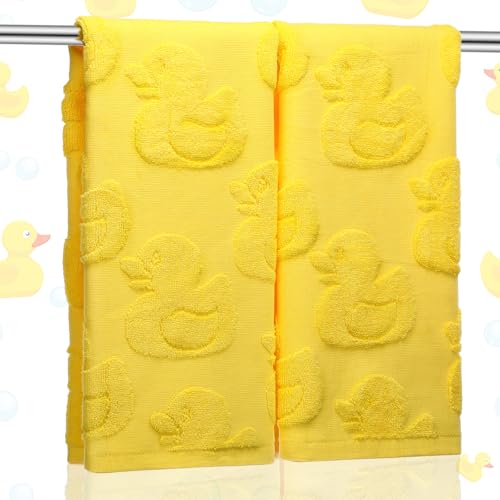 SmoothNovelty 2 Pcs Rubber Ducky Hand Towels for Bathroom Yellow Duck Jacquard Weave 100% Cotton Absorbent Decorative Dish Bath Towels for Bathroom Kitchen Decor 14 x 29 Inches