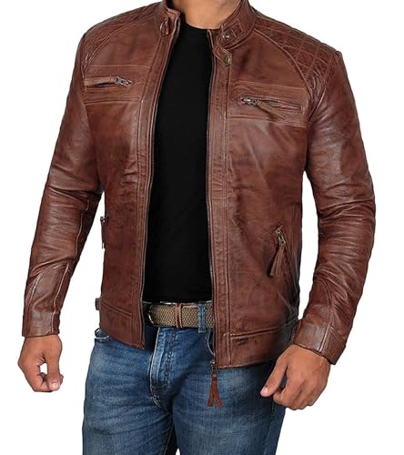 Decrum Leather Biker Jacket Men - Leather Motorcycle Jacket | [1100083] Diamond 1, M - Thumbnail 2