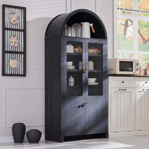 71" Tall Arched Kitchen Pantry Cabinet, Modern Farmhouse Kitchen ...