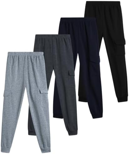 Coney Island Boys Sweatpants - 4 Pack Athletic Sweat Pants with Pocket Soft Boys Joggers Kids Sweatpants (Sizes 5-16), Size 5-6, Black/Charcoal/Heather Grey/Navy Cargo