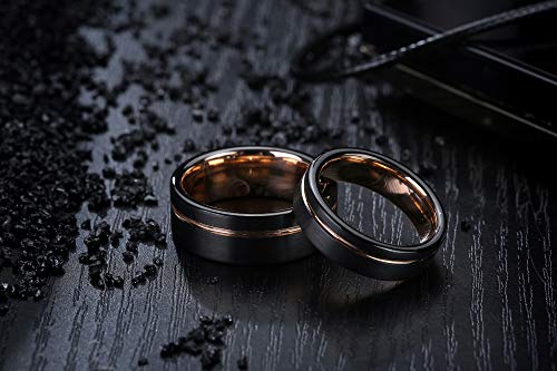 LerchPhi Mens 6mm 8mm Black Mens and Women Tungsten Carbide Engagement Ring with Rose Gold Inner Custom Engrave Wedding Band for Him and Her3