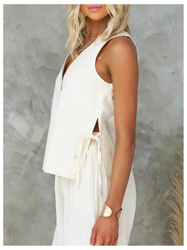 GORGLITTER Women's Button Down Vest Shirt V Neck Sleeveless Split Tie Side Going Out Tops2