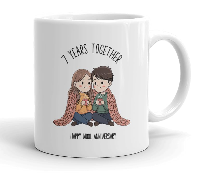 VIROSA 7 Years Wool Anniversary Mug โ 11oz Ceramic Coffee Cup Gift for Husband, Wife, Couples โ Seventh Wedding Anniversary Present Idea, Romantic Keepsake โ image 1