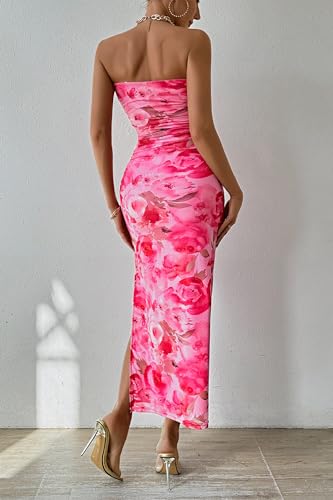 Prettygarden Women'S Summer Maxi Bodycon Dresses Strapless Tube Top Printed Long Party Club Slit Dress  thumb #1