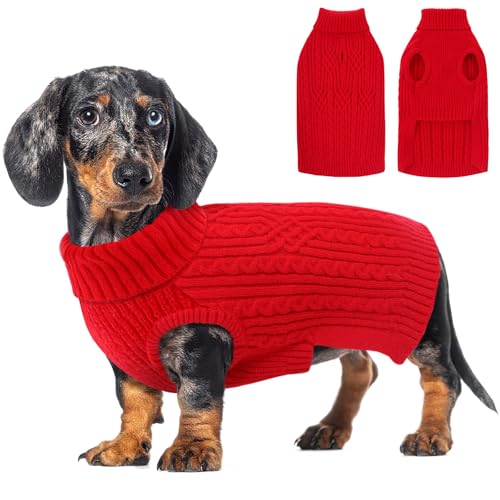 Image of AOFITEE Small Christmas Dog Sweater, Dog Sweaters for Small Dogs Girl Boy, Warm Sweater for Dogs, Pet Sweater with Harness Hole for Fall Winter, Stretchy Pullover for Yorki, Chihuahua, Maltipoo, Red S