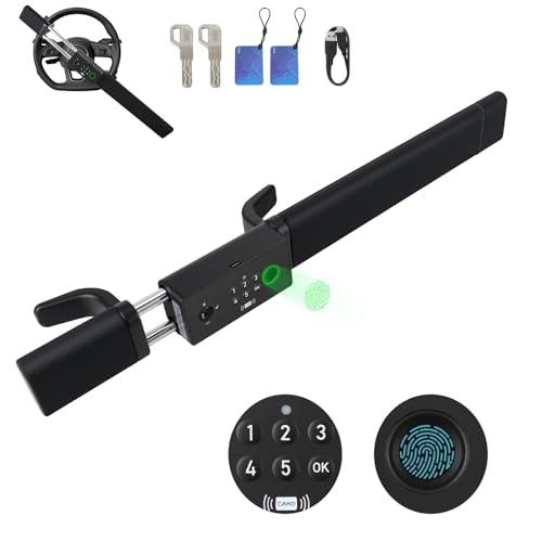 Rechargeable Smart Car Steering Wheel Lock with Dual Alarm, Car Anti-Theft Device with Fingerprint, Digital Keypad, IC Card,Keys ＆NFC Unlock Ways, A
