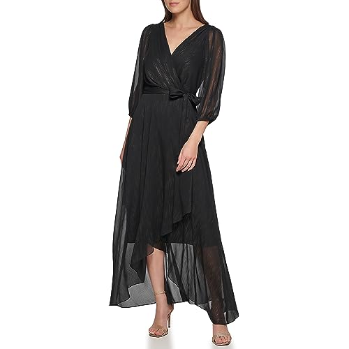 Image of DKNY Women's Half Balloon Sleeve Faux Wrap Midi Dress