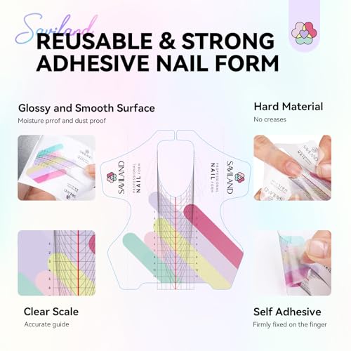 Image of SAVILAND Plus Nail Forms: Reusable Sticky Nail Form for Builder Gel Super Adhesive Nails Extension Forms for Acrylic Nails with Precise Length Guide | Super adhesive paper extensions with precise length guide. Perfect DIY manicure tools for professional salon.