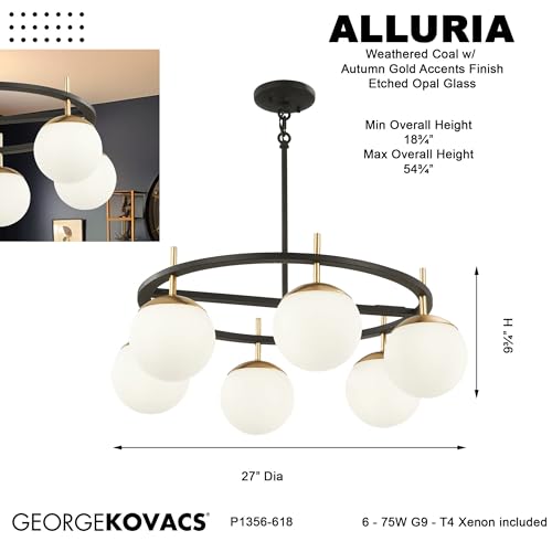 GEORGE KOVACS P1356-618 Alluria Pendant, 6-Light, 450 Total Watts, 9.75-in H x 27-in W, Weathered Black with Autumn Gold by GEORGE KOVACS - Image 5
