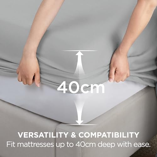 Bedsure Double Fitted Sheet Deep - Bed Sheets Extra Deep Pocket 16 inch (40 cm) made of Soft Brushed Microfiber for Double Bed, Grey, 135x190cm - Image 3