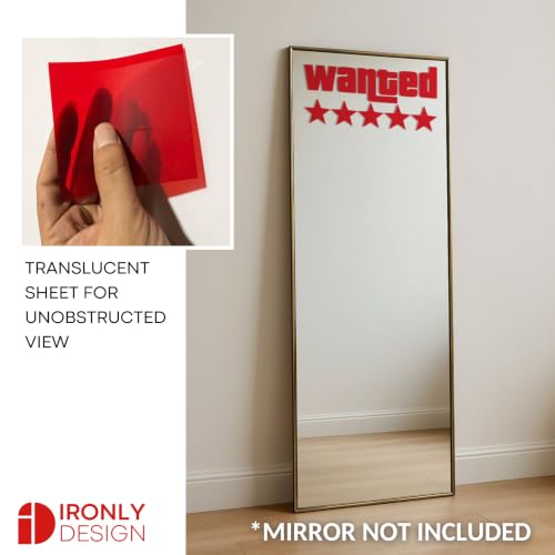 Image of Sticker for Glass & Mirrors | Minimal Vinyl Decal for Bedroom Bathroom & Cafe | Self-Adhesive Quote Aesthetic Mirror Sticker | No Mirror Included (Wanted 5 Stars, Medium, Transparent Red)