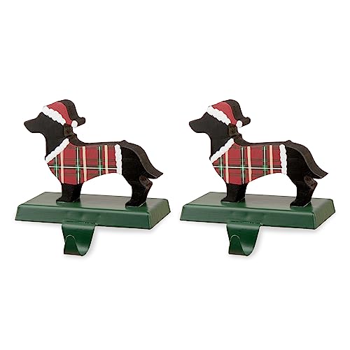 Glitzhome Wooden Christmas Stocking Holder Set of 2 Dachshund Xmas Decoration,Red2