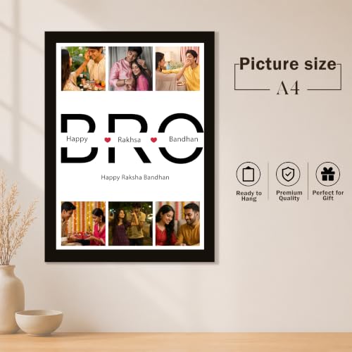 Image of Art Street Personalised & Customized Gift For Rakshabandhan, Raki Photo Frame Collage with Photo upload, DAD Photo Print with Framed For Birthday, (Color: Black, A4)