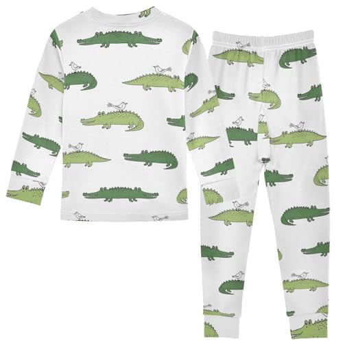 Pajama Sets Long Sleeve Crocodile Bird Pattern Print Soft Comfy Sleepwear 2 Piece PJS 3-8T3