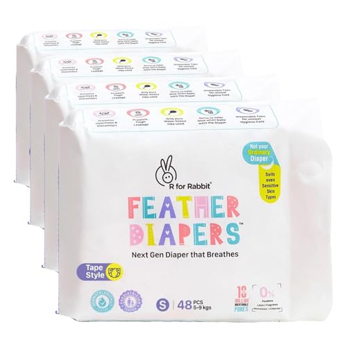 Image of R for Rabbit Small S Size Premium Feather Diaper Tape Style for Baby 5 to 9 kgs (192 Pack Offer)