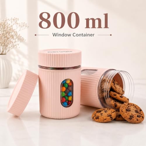 Image of Oval Window Plastic Storage Container | Airtight Kitchen Storage Containers | Containers for Kitchen Storage with Window for Snacks, Dry Fruits, Tea & Coffee (Multicolor) (800 ML - 2 piece)