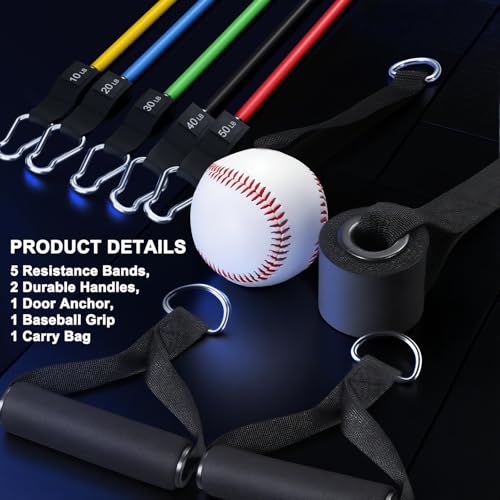 Image of WHATAFIT Resistance Bands, Exercise Bands, Workout Bands with Handles, Door Anchor and Ankle Straps, 5 Resistance Levels Fitness Bands for Strength Training, Physical Therapy, and Home Gym Equipment