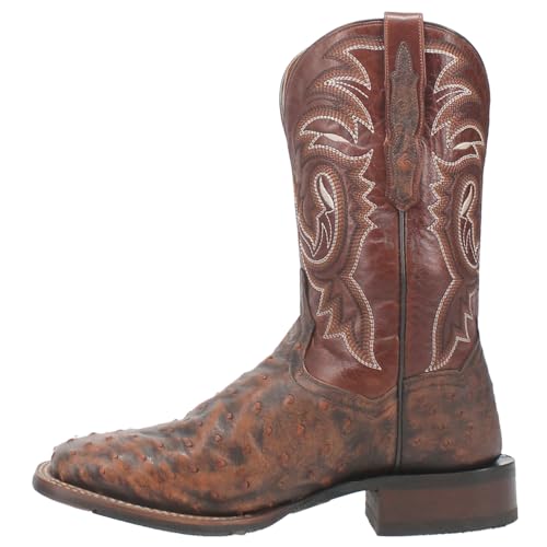Dan Post Mens Dillinger Full Quill Ostrich Embroidered Square Toe Pull On Dress Boots Mid Calf - Brown3
